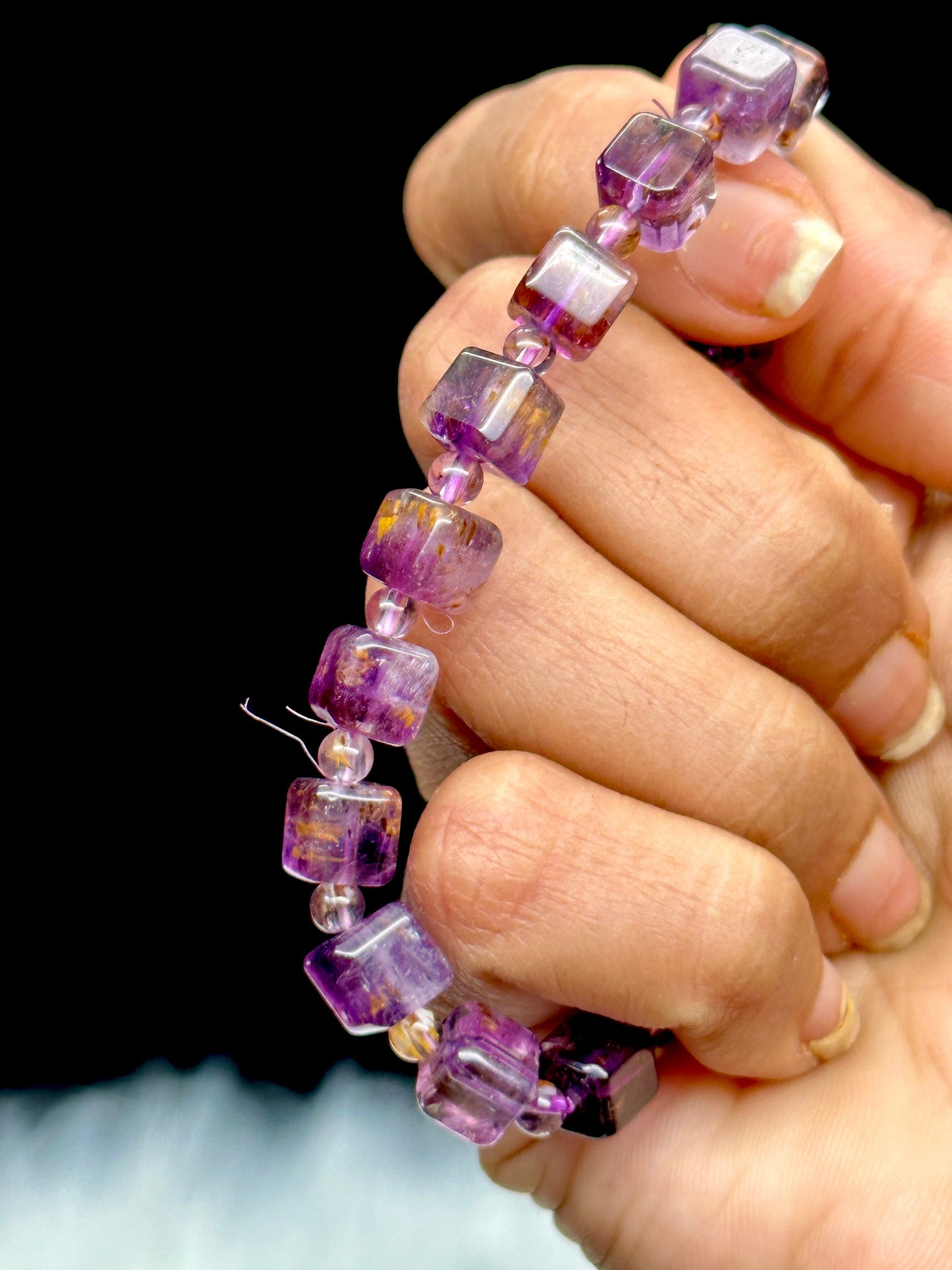 High Quality Natural Auralite  Bracelet, Purple Cacoxenite Gold Rutilated Quartz Bracelet - Authentic Canadian Auralite, Crystal Bracelet