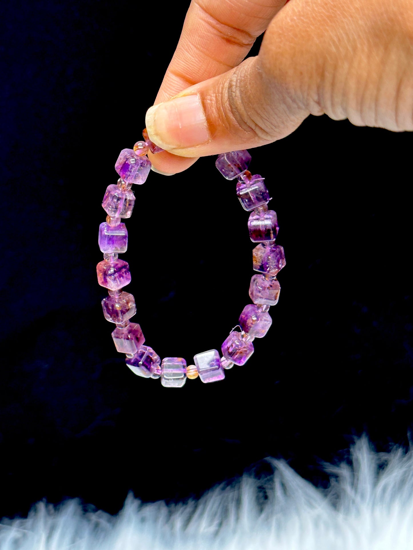 High Quality Natural Auralite  Bracelet, Purple Cacoxenite Gold Rutilated Quartz Bracelet - Authentic Canadian Auralite, Crystal Bracelet