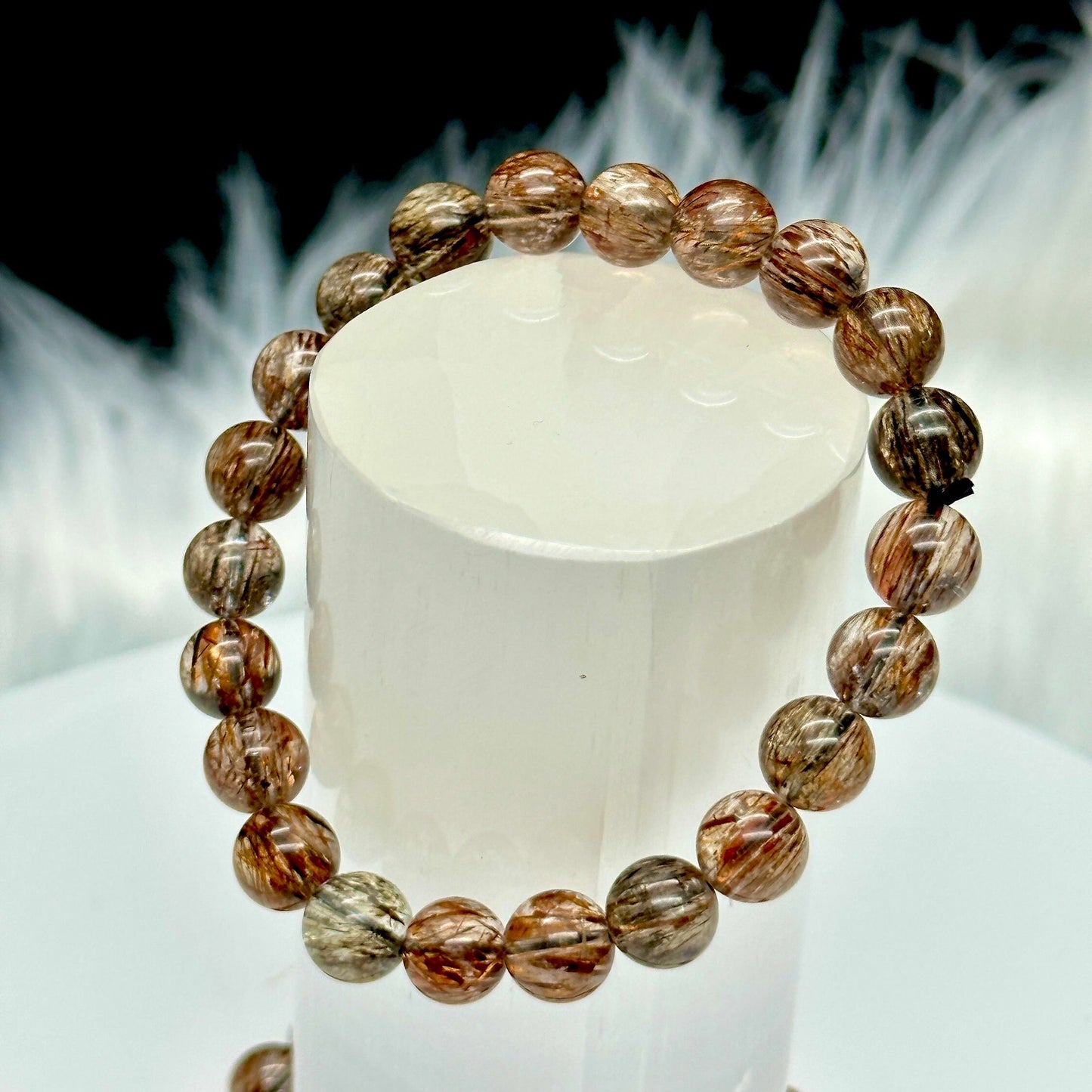 8mm Natural Copper Rutilated Quartz Healing Crystal Bracelet | Bringing Lucky and Wealth