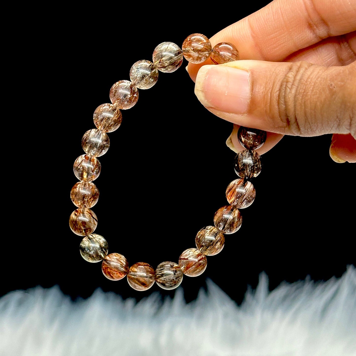 8mm Natural Copper Rutilated Quartz Healing Crystal Bracelet | Bringing Lucky and Wealth