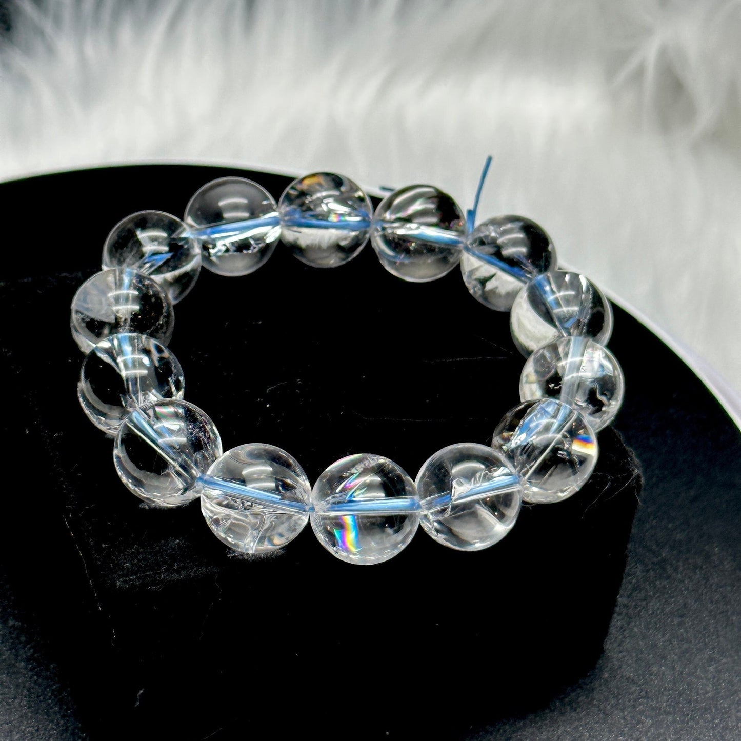 15mm Rainbow filled Natural Clear Quartz Bracelet | Healing Stone Meditation