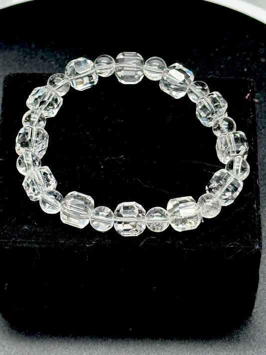 High Clarity Clear Quartz Crystal Bracelet, Natural Clear Quartz Bracelet | Square and round mix bead 10mm | Healing Stone Meditation