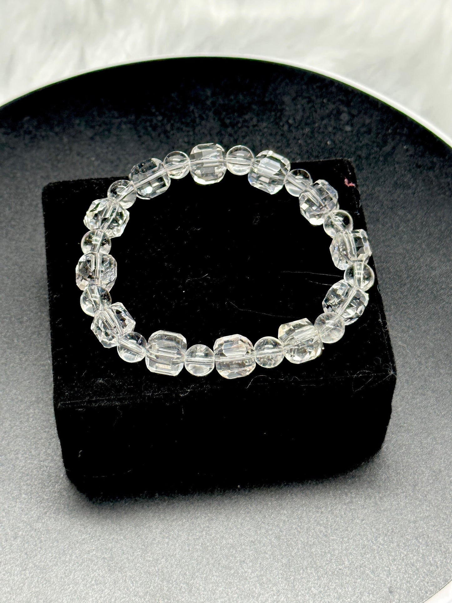 High Clarity Clear Quartz Crystal Bracelet, Natural Clear Quartz Bracelet | Square and round mix bead 10mm | Healing Stone Meditation