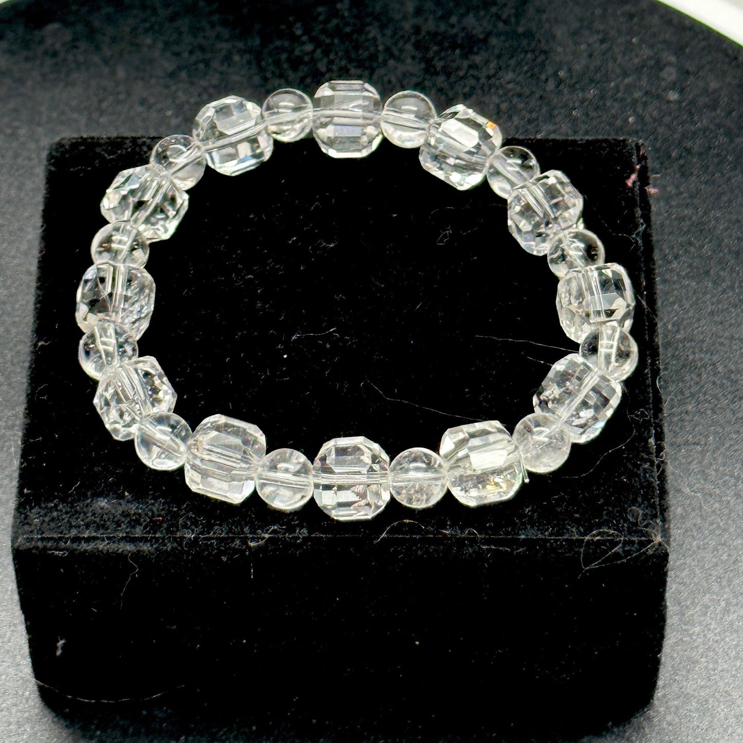 High Clarity Clear Quartz Crystal Bracelet, Natural Clear Quartz Bracelet | Square and round mix bead 10mm | Healing Stone Meditation