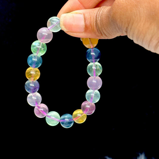 10mm Rainbow Fluorite Bracelet Pisces Capricorn Lucky Stone Multi-colored Fluorite Beaded Elastic Healing Jewelry