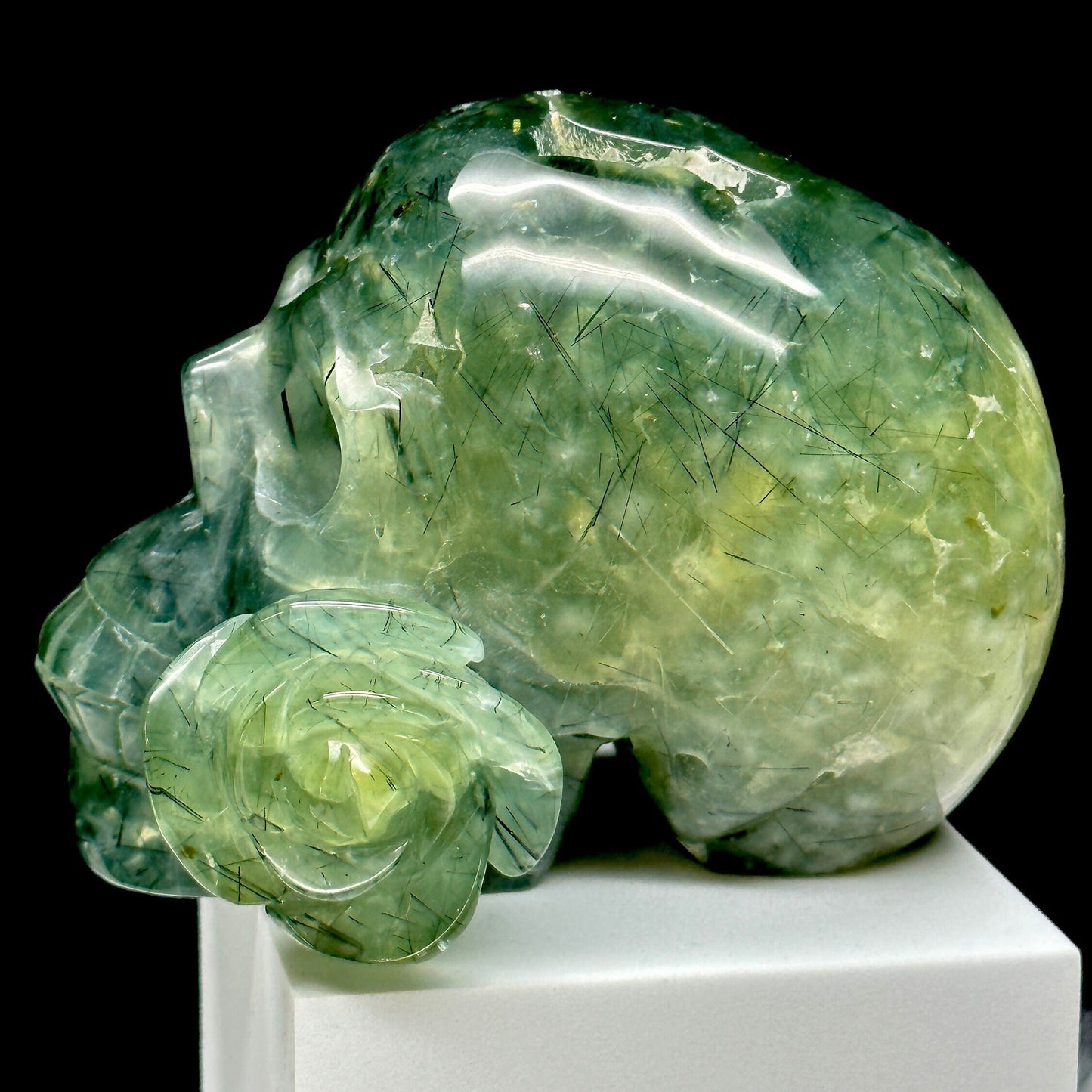 Gemstone 4" Prehnite Carved Crystal Skull, Prehnite Skull,  Crystal Healing, Gemstone Carved SkullCrystal Skull Healing Stone,Crystal Gifts