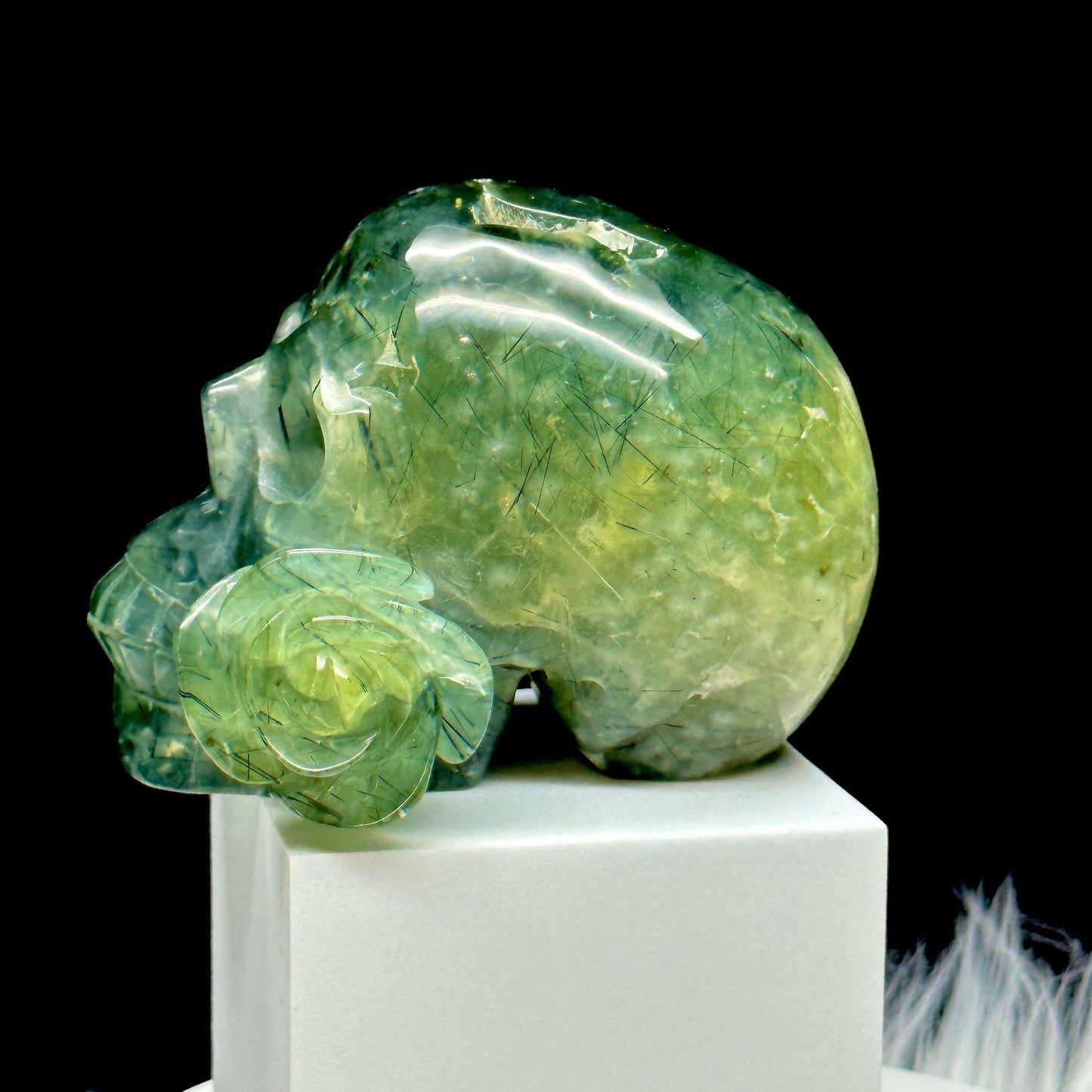 Gemstone 4" Prehnite Carved Crystal Skull, Prehnite Skull,  Crystal Healing, Gemstone Carved SkullCrystal Skull Healing Stone,Crystal Gifts