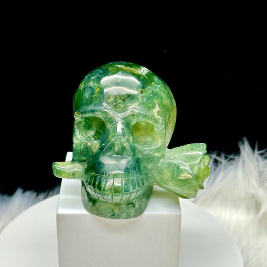 Gemstone 4" Prehnite Carved Crystal Skull, Prehnite Skull,  Crystal Healing, Gemstone Carved SkullCrystal Skull Healing Stone,Crystal Gifts