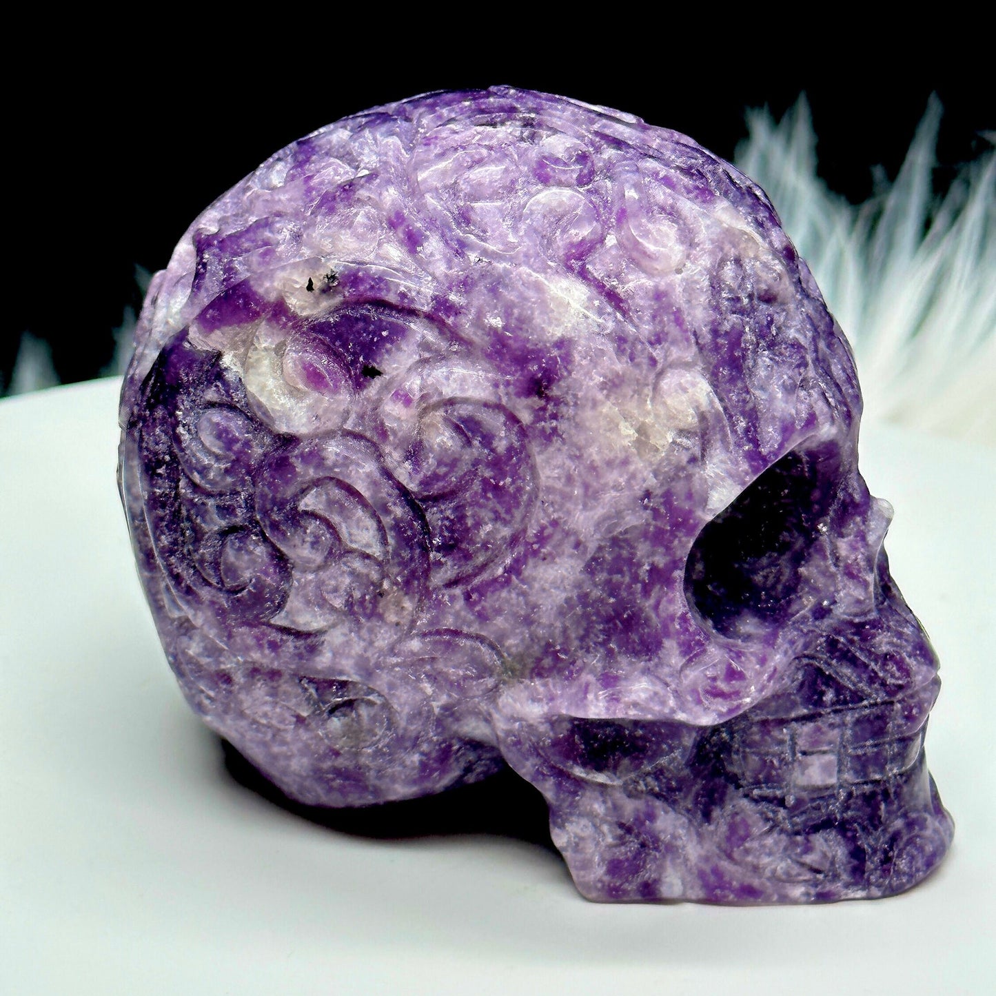 Beautiful Lepidolite Crystal Skull, Hand Carved, Crystal Gift