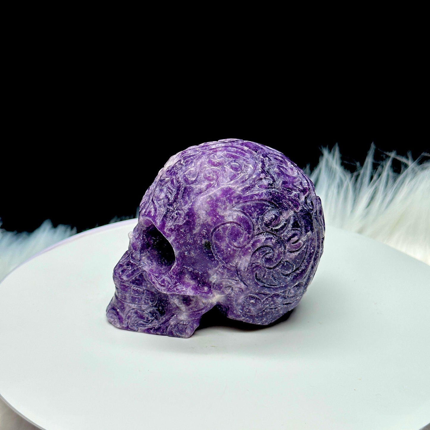 Beautiful Lepidolite Crystal Skull, Hand Carved, Crystal Gift