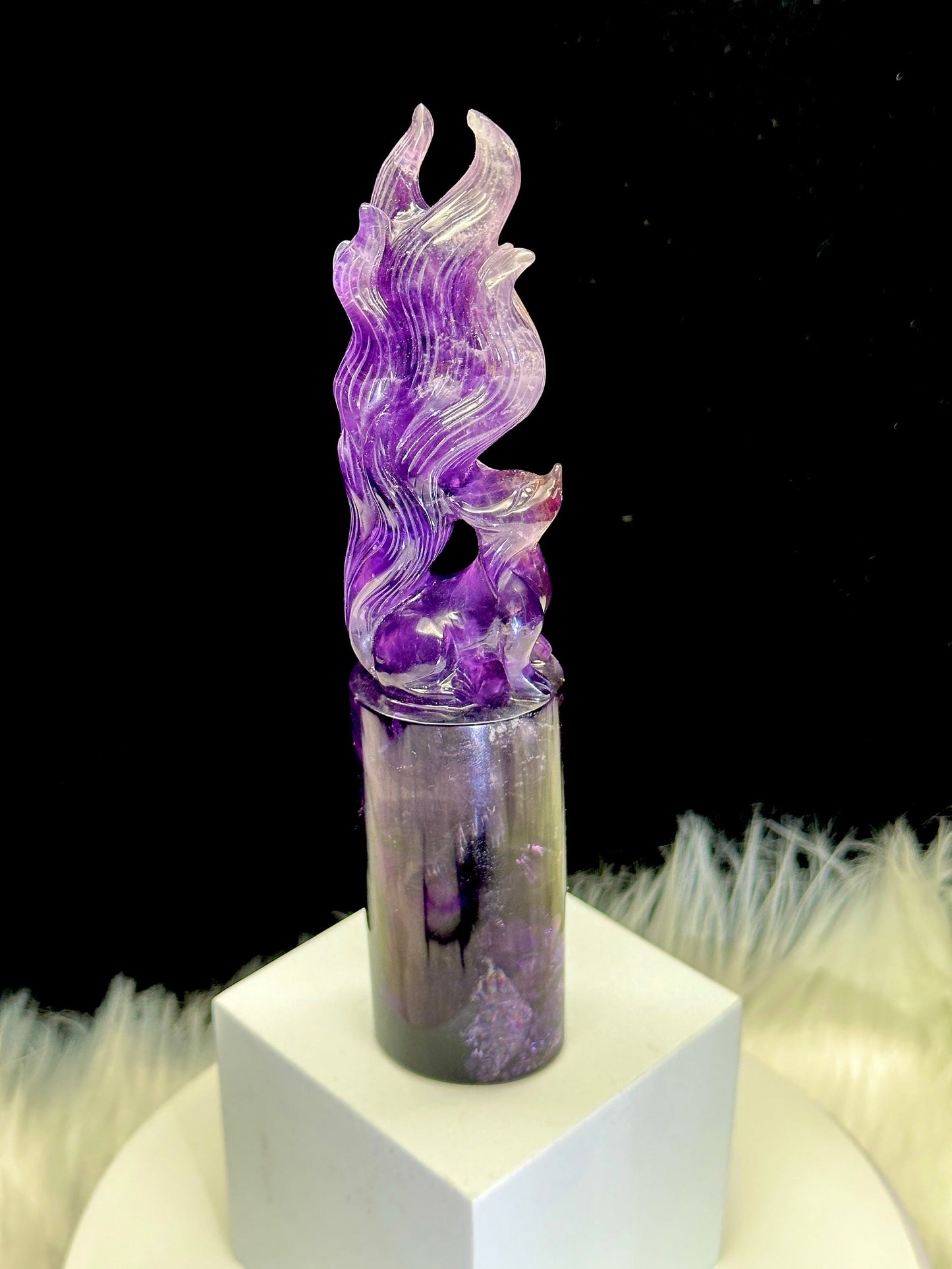 High Quality Amethyst Nine Tailed Fox Carving, Amethyst Crystal Carving of a Nine Tail Fox, Gift Item, Feng Shui, Crystal Decor