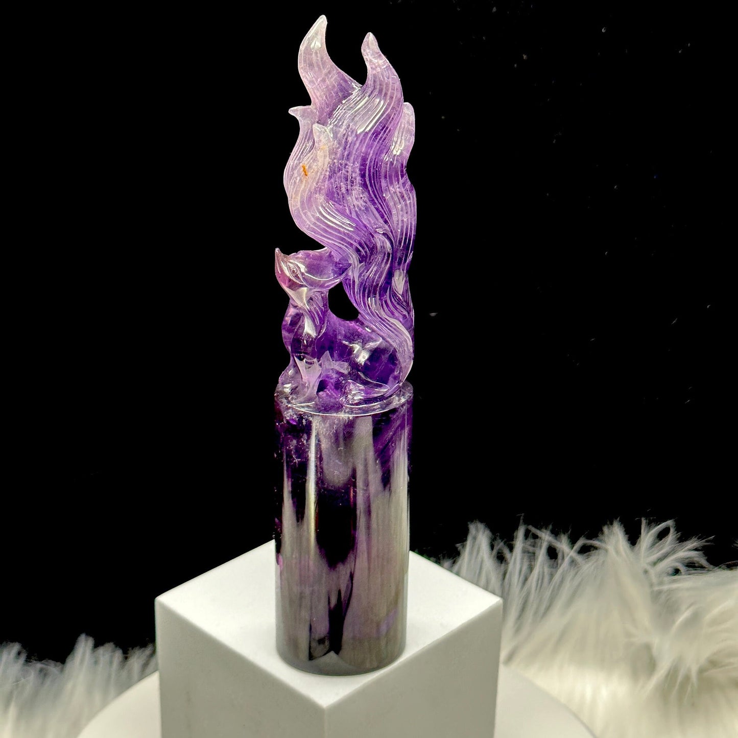 High Quality Amethyst Nine Tailed Fox Carving, Amethyst Crystal Carving of a Nine Tail Fox, Gift Item, Feng Shui, Crystal Decor