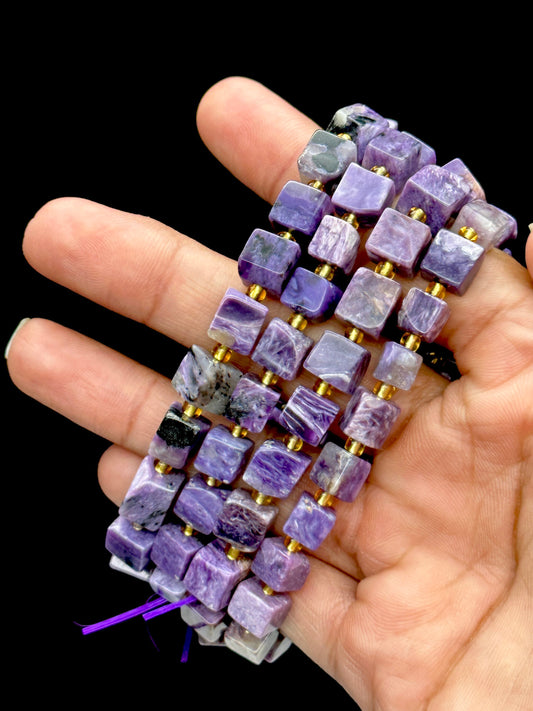 Natural Charoite Square Bead Bracelet