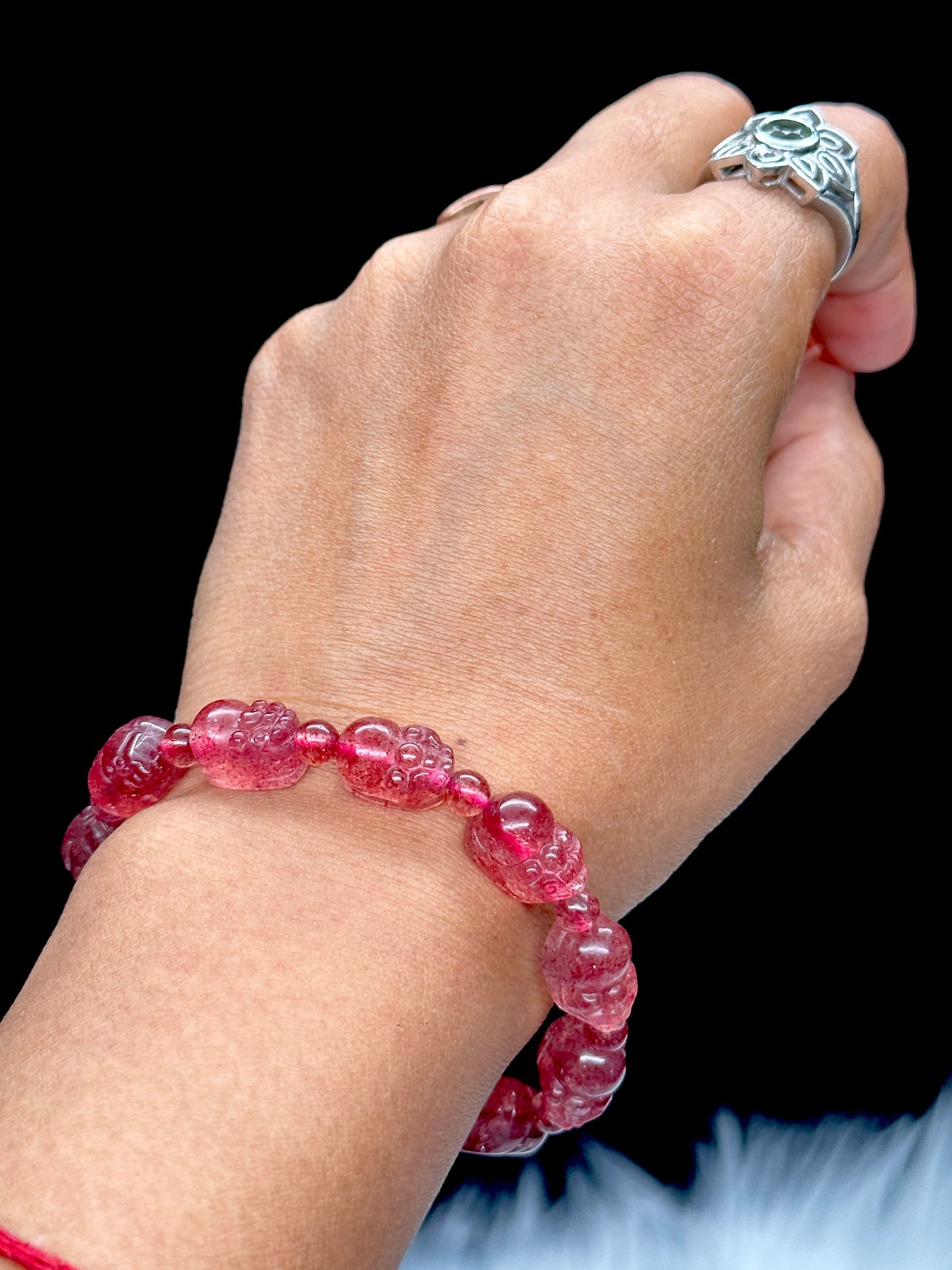 Super High Quality Natural Strawberry Quartz Pixiu Bracelet, Feng Shui PiXiu Wealth Bracelet, Gift Item, Healing Crystals