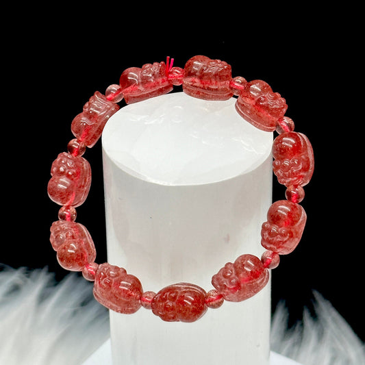 Super High Quality Natural Strawberry Quartz Pixiu Bracelet, Feng Shui PiXiu Wealth Bracelet, Gift Item, Healing Crystals