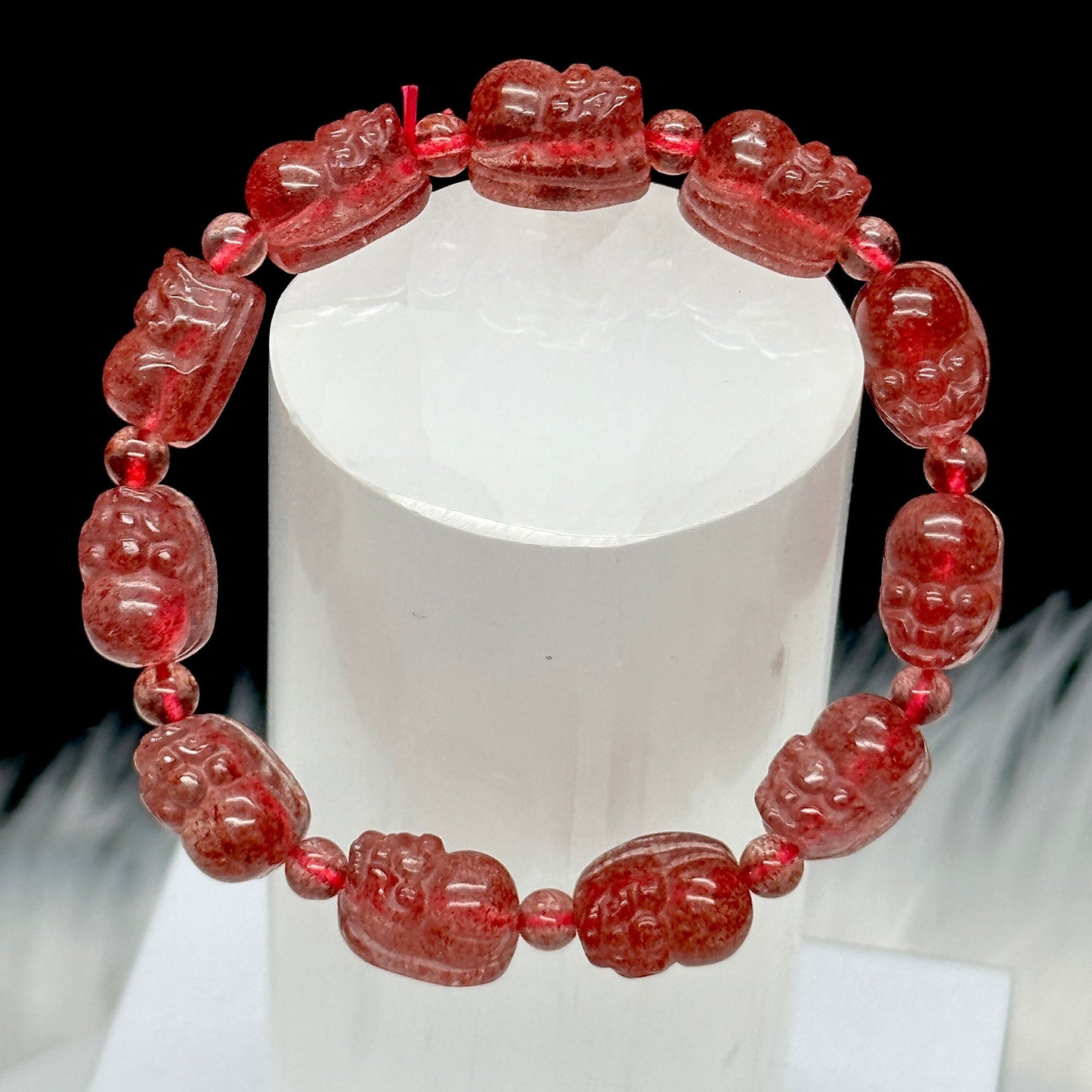 Super High Quality Natural Strawberry Quartz Pixiu Bracelet, Feng Shui PiXiu Wealth Bracelet, Gift Item, Healing Crystals