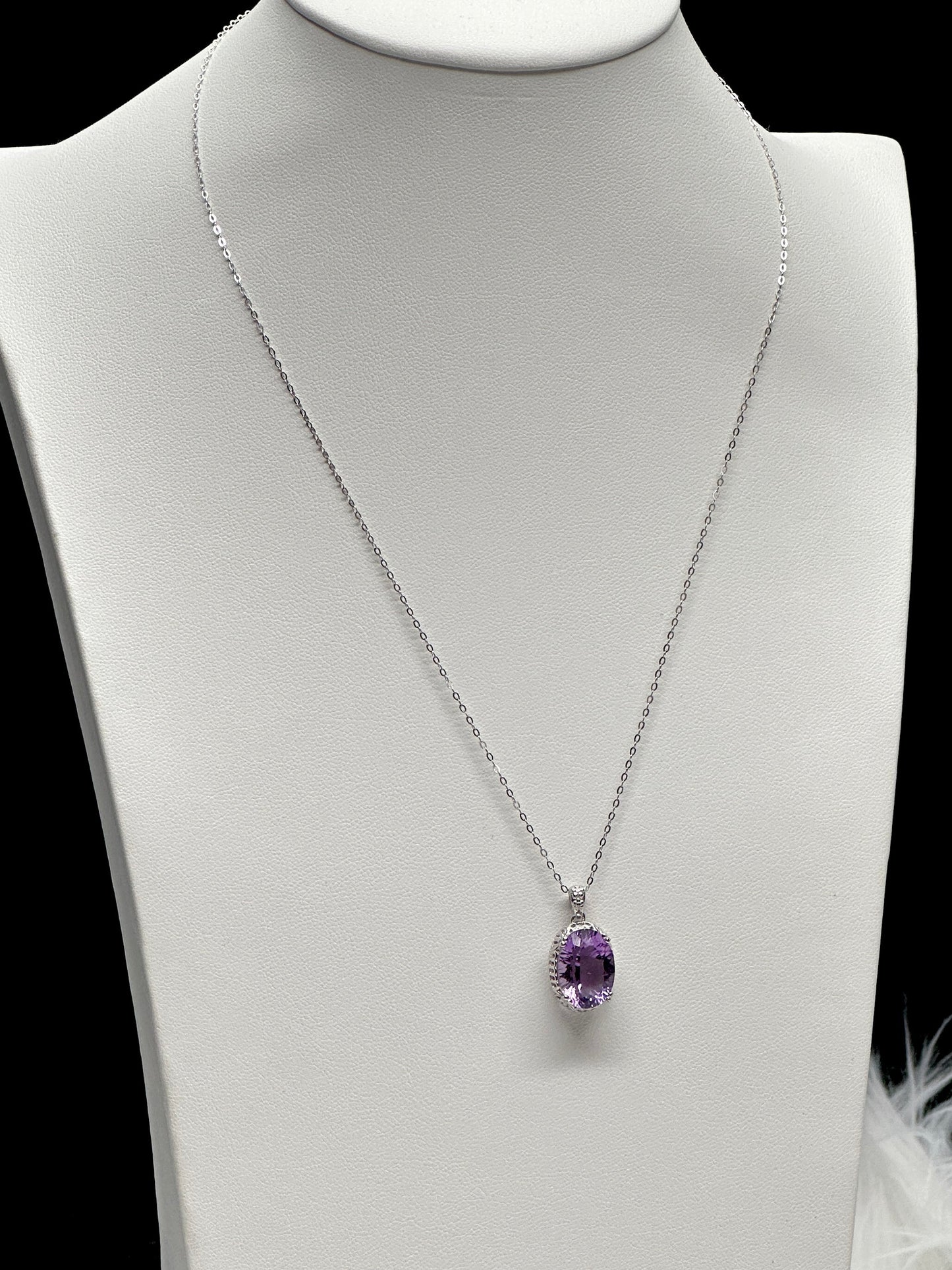 Sparkly Gemstone Amethyst Pendant in Sterling Silver with silver chain, Amethyst Crystal Oval Pendant, Gift Item, Gemstone Jewelry