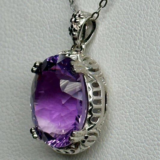 Sparkly Gemstone Amethyst Pendant in Sterling Silver with silver chain, Amethyst Crystal Oval Pendant, Gift Item, Gemstone Jewelry