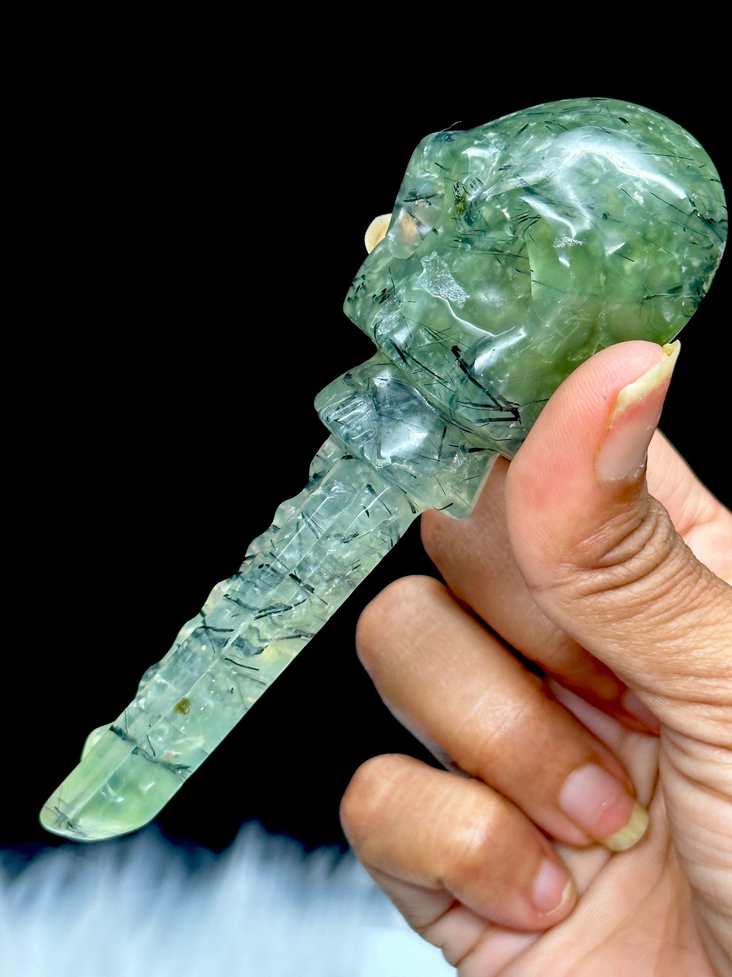 Natural Prehnite Skull Key Carving, Prehnite Crystal Carving, Healing Crystals