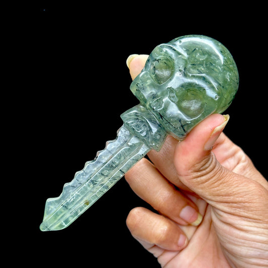 Natural Prehnite Skull Key Carving, Prehnite Crystal Carving, Healing Crystals