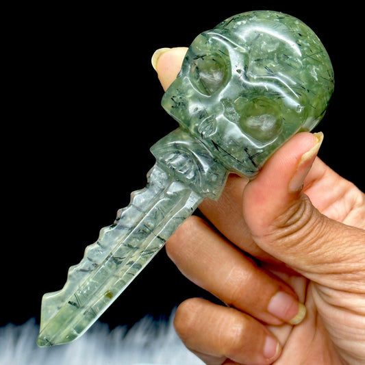 Natural Prehnite Skull Key Carving, Prehnite Crystal Carving, Healing Crystals