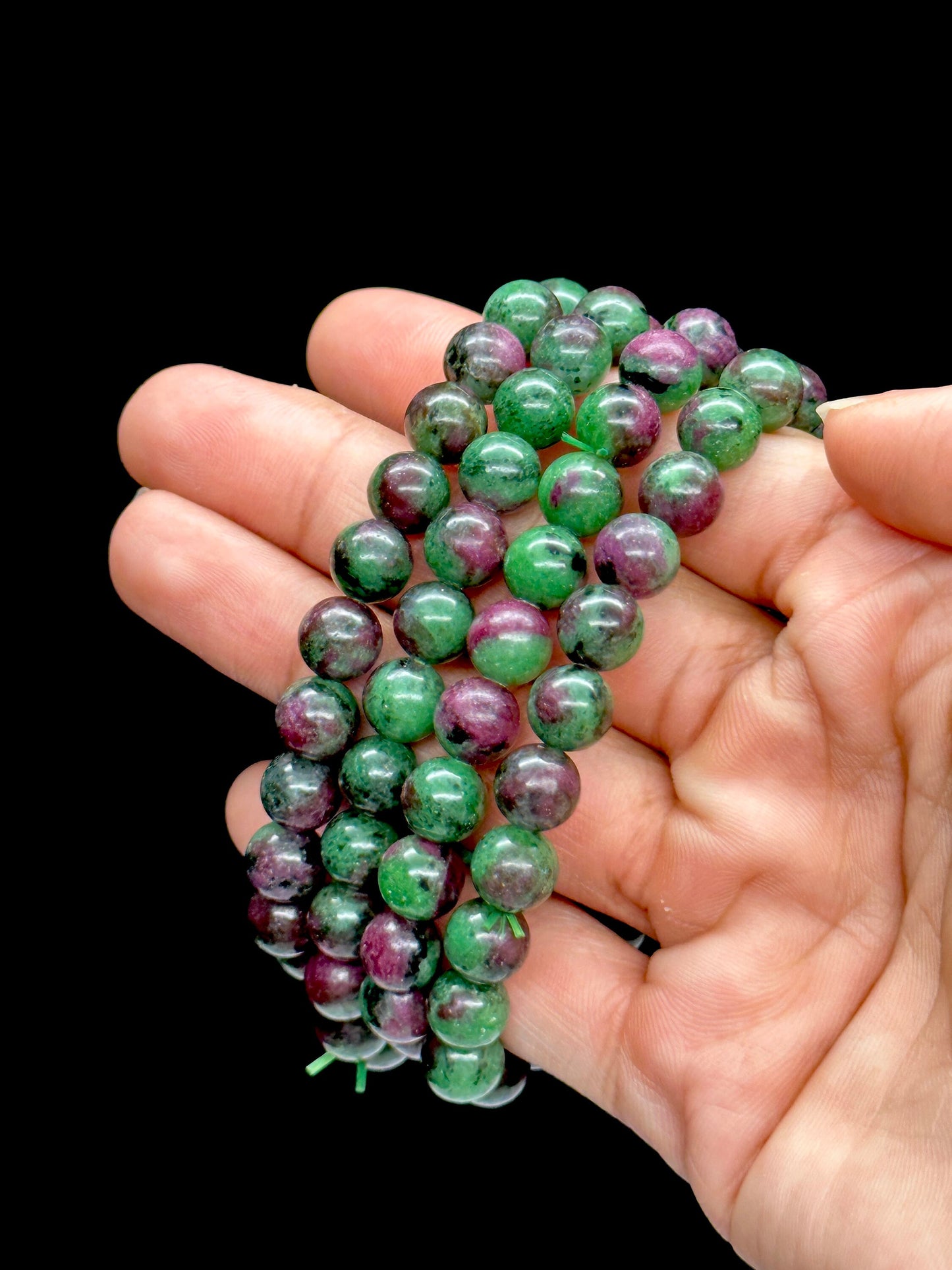 Genuine Ruby Zoisite Bracelet, Handmade Crystal Bracelet, Elastic String Bracelet, 8mm Beaded Bracelet, Anyolite Bracelet