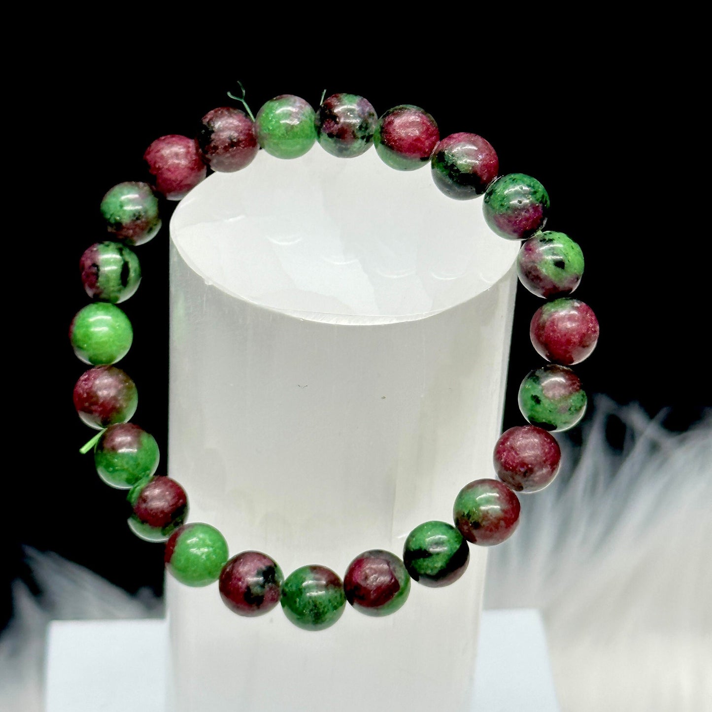 Genuine Ruby Zoisite Bracelet, Handmade Crystal Bracelet, Elastic String Bracelet, 8mm Beaded Bracelet, Anyolite Bracelet