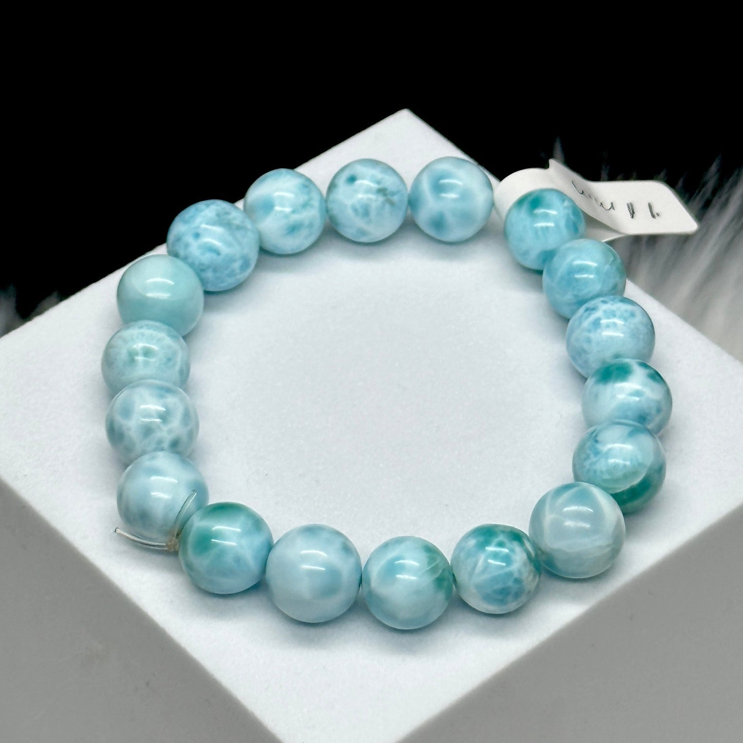 12mm Larimar Bead Bracelet, Crystal Bracelet Grade AAA