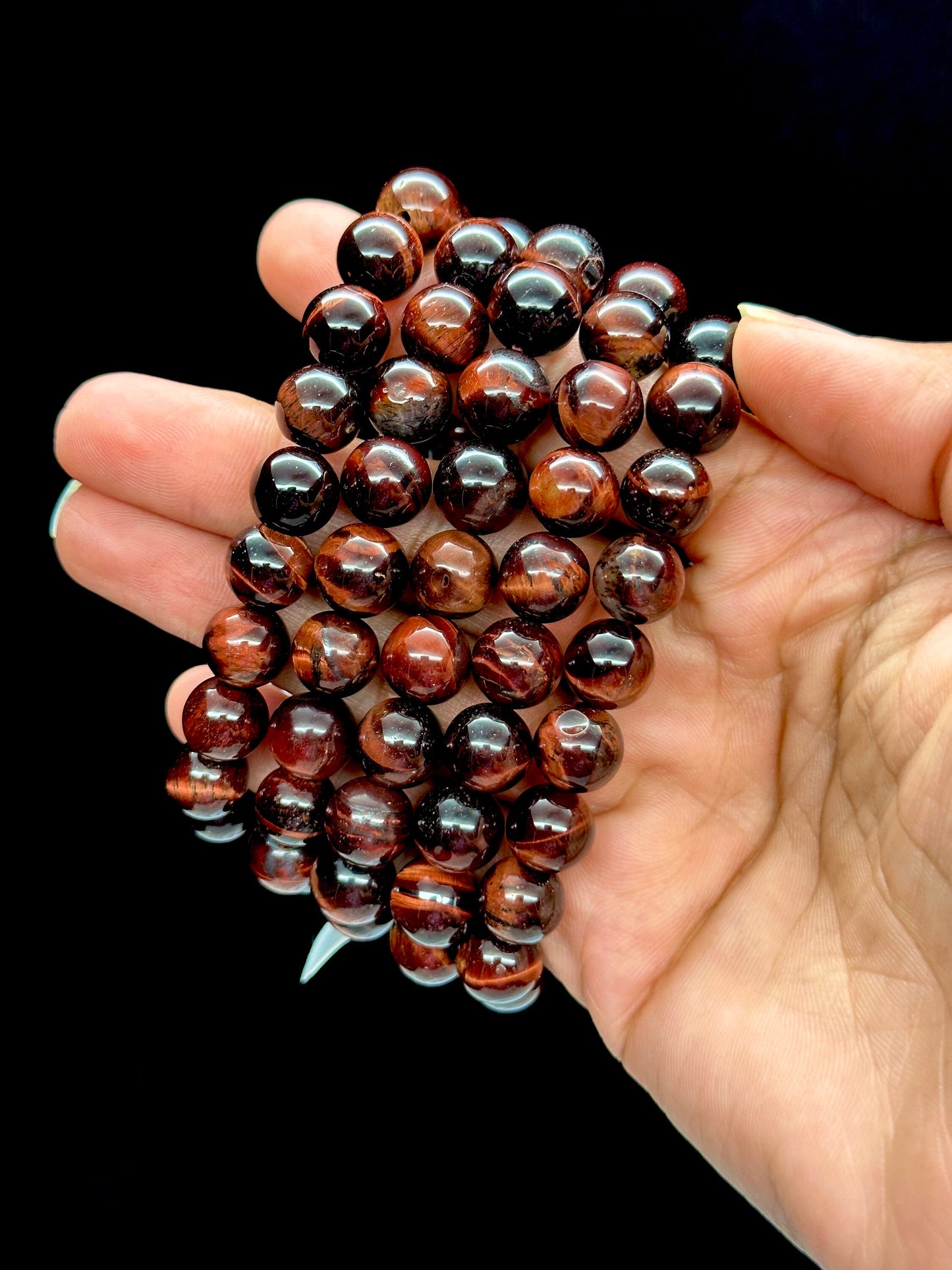 9mm Red Tiger Eye Bracelet, Red Tiger Eye Crystal Bracelet