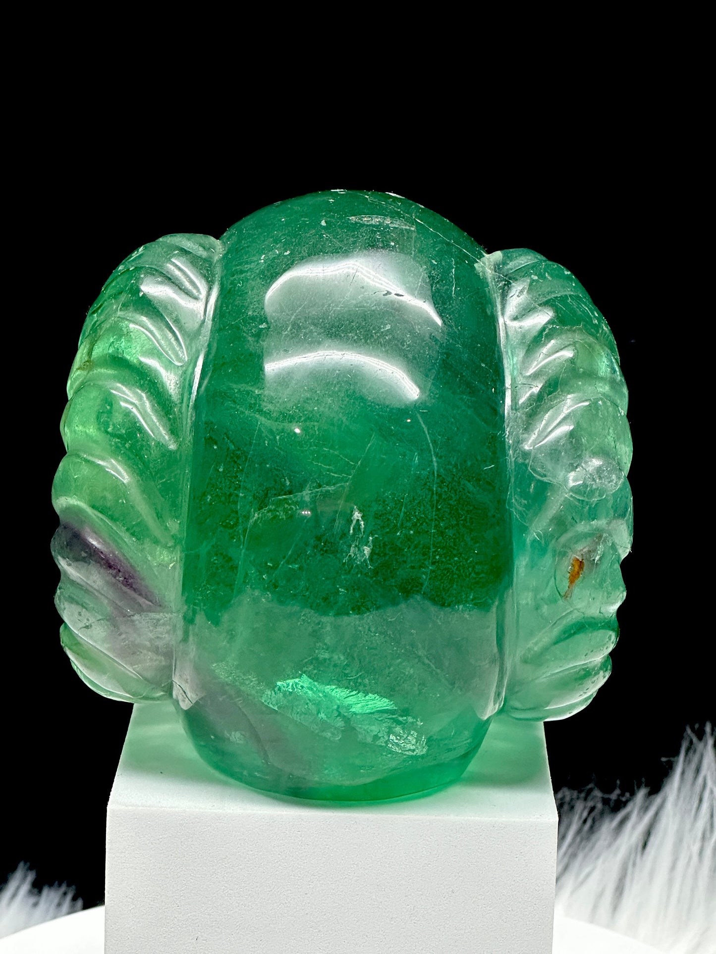 Super High Quality Natural Green Fluorite Skull with horn, Crystal Skull, Hand Carved Super Realistic Skull