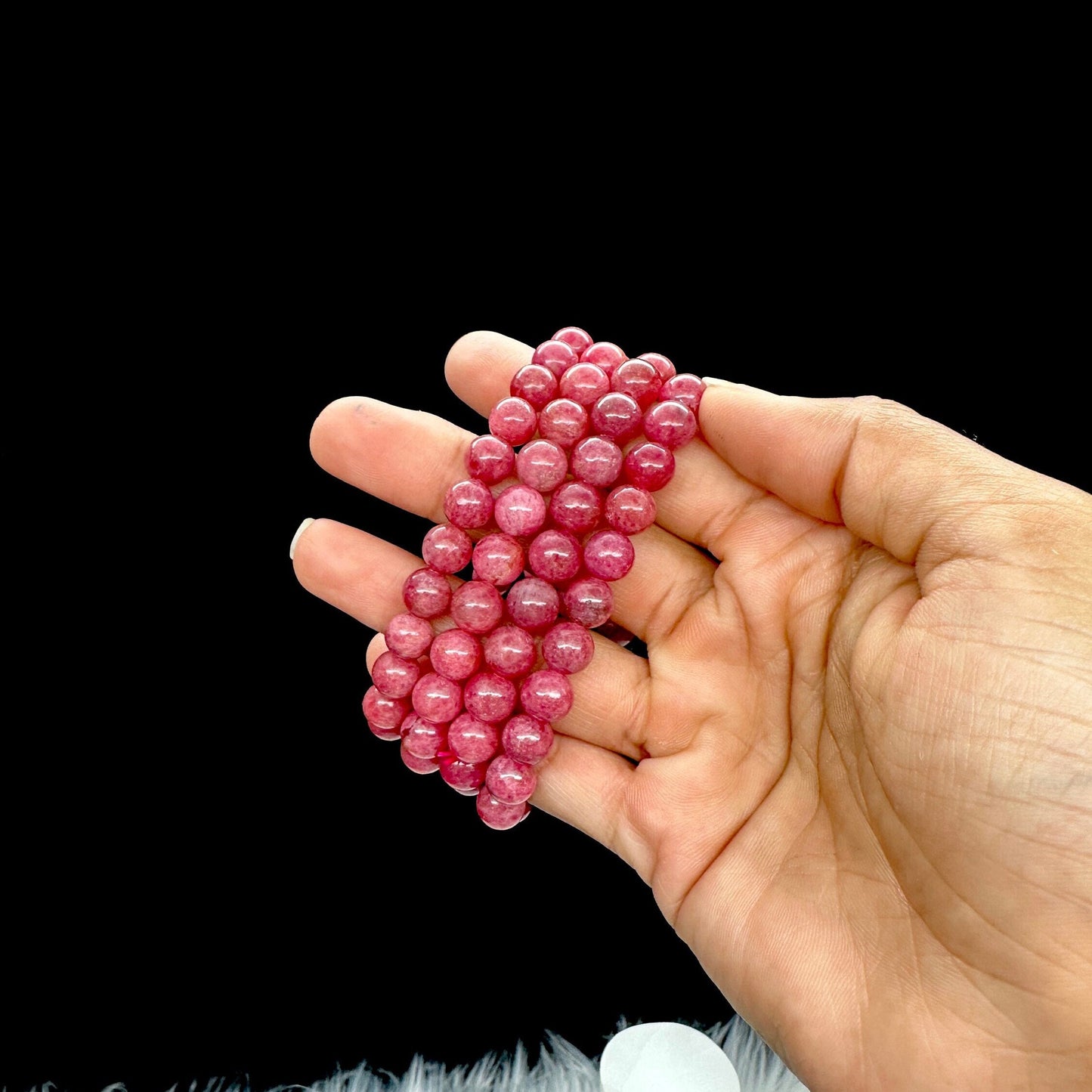 7mm Rhodonite Bracelet, Crystal Bracelet, Crystal Jewelry