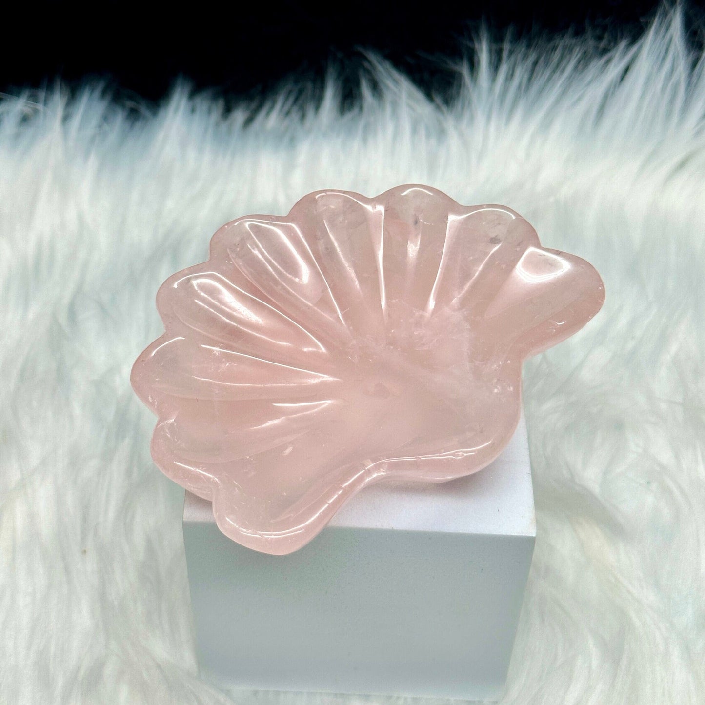 Beautiful sparkly pink Rose Quartz Shell Bowl, Crystal Bowl