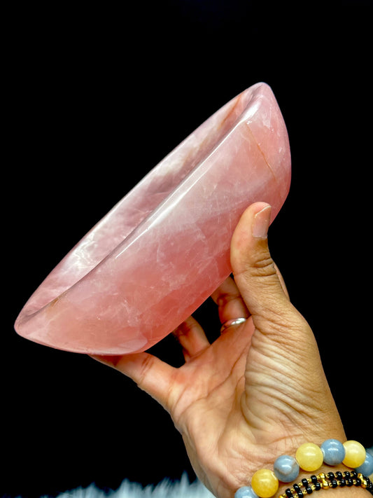 Gorgeous Hand Carved High Quality Large Rose Quartz Bowl