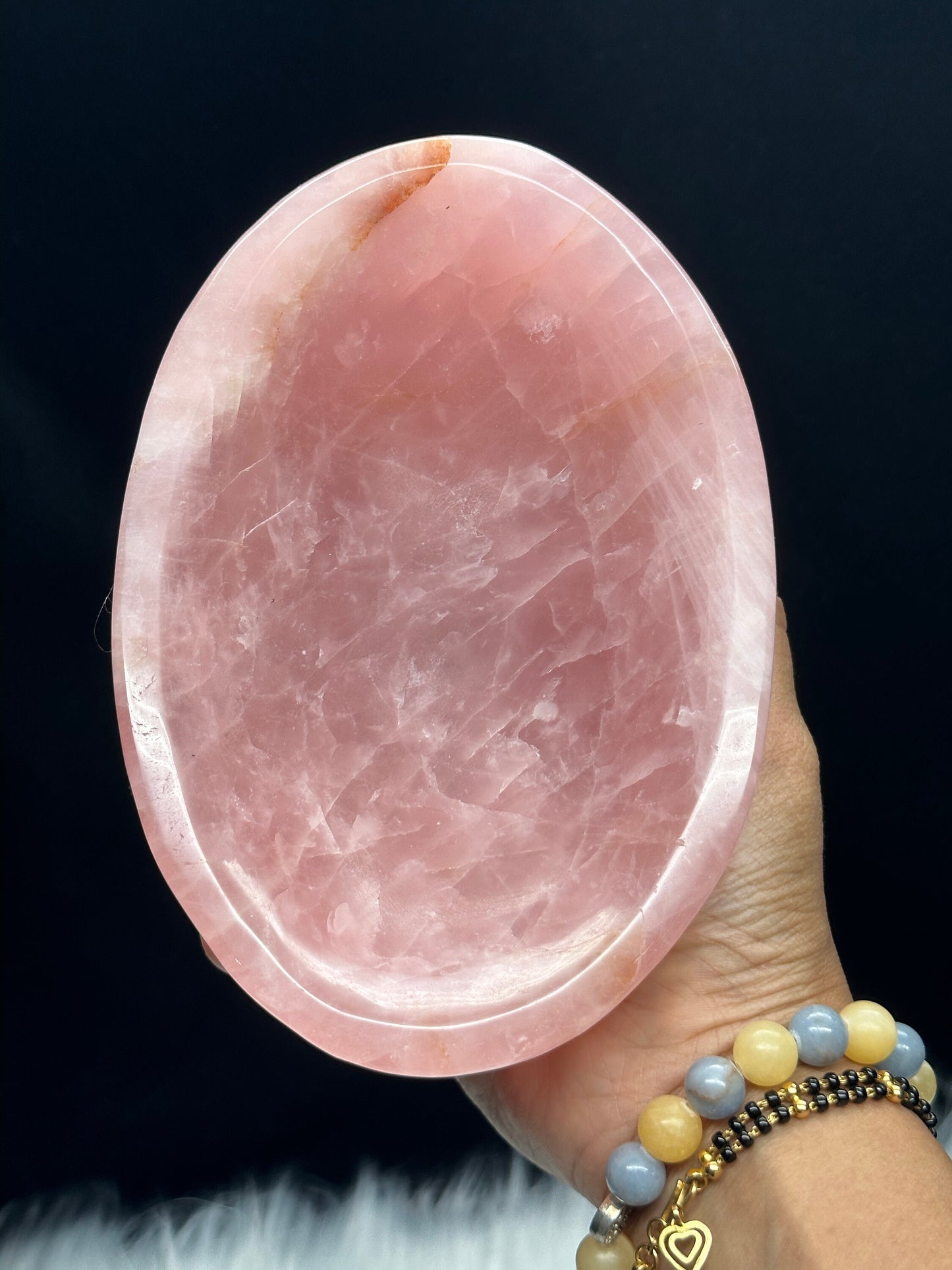 Gorgeous Hand Carved High Quality Large Rose Quartz Bowl