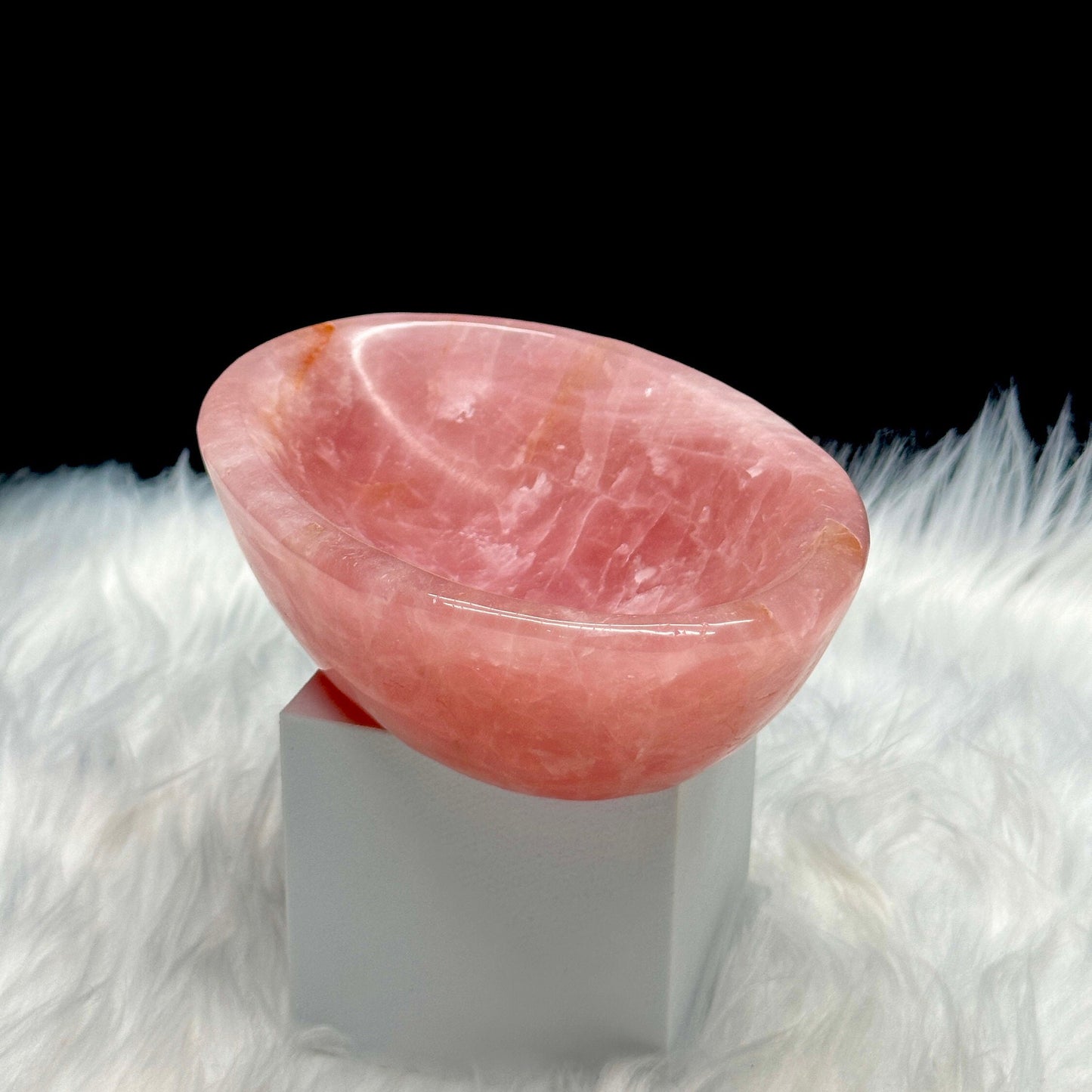 Gorgeous Hand Carved High Quality Large Rose Quartz Bowl