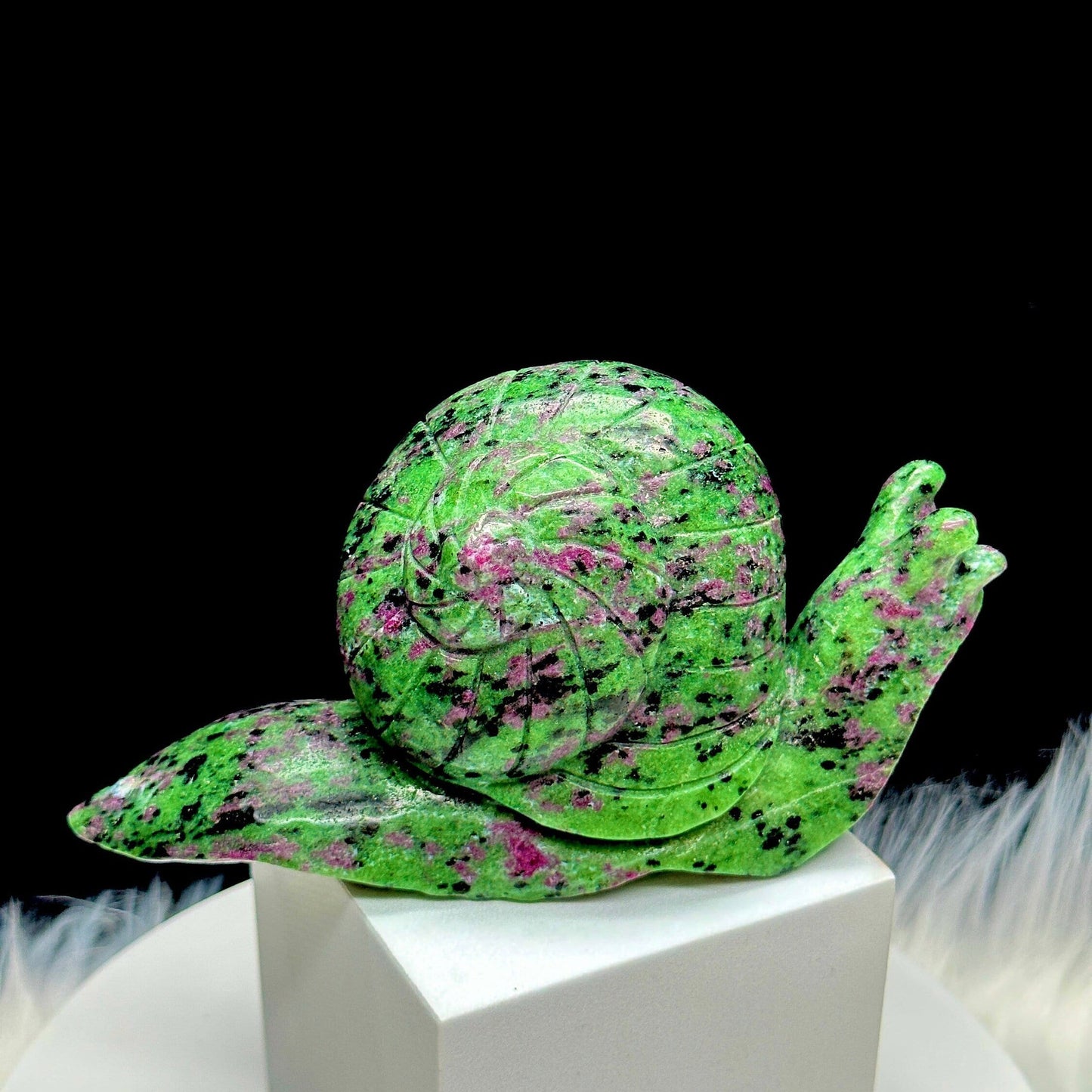 Super Cute Large Ruby Zoisite Crystal Snail Carving, Crystal Carving