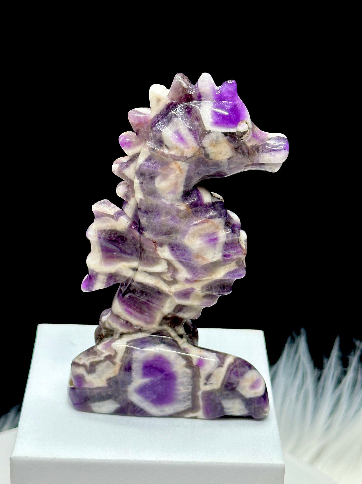 Dream Amethyst Sea Horse Carving, Crystal Decor