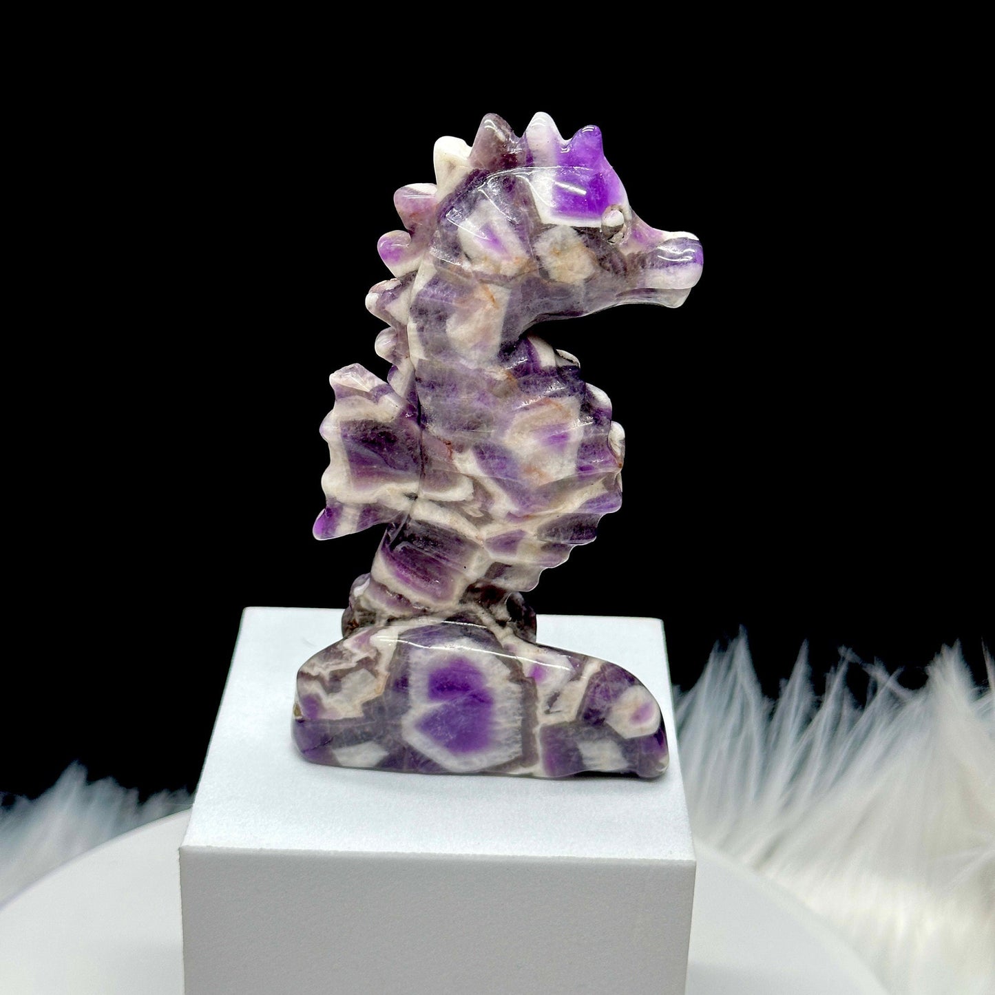 Dream Amethyst Sea Horse Carving, Crystal Decor