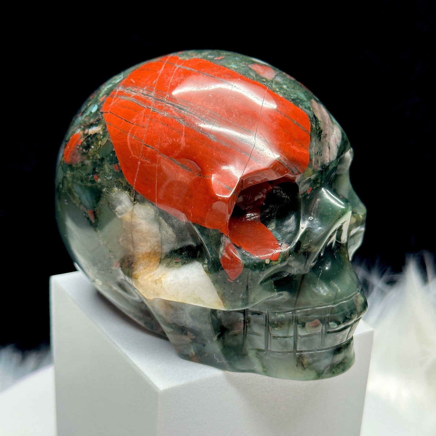 4.2" Natural Bloodstone Crystal Skull, African Bloodstone Crystal Skull, Hand Carved Gemstone Fine Art Sculpture, Reiki Healing Stone Statue