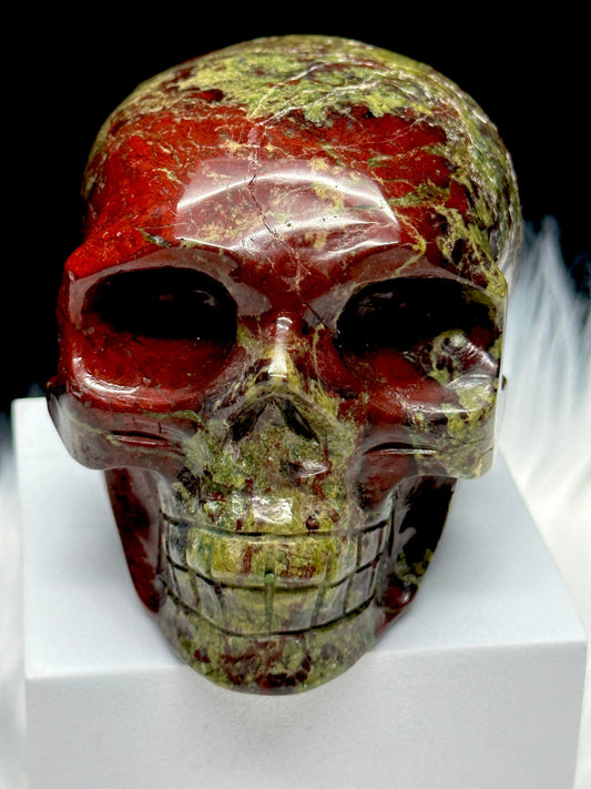 2.5" High Quality Dragon Blood Jasper Crystal Skull, Hand Carved Gemstone Fine Art Sculpture, Reiki Healing Stone Statue