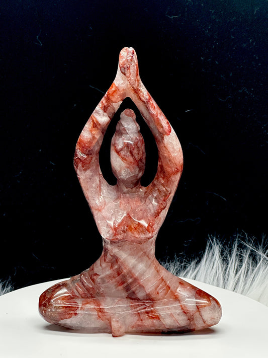 Large Fire Quartz Crystal Yoga Lady, Yoga Lady Figurine