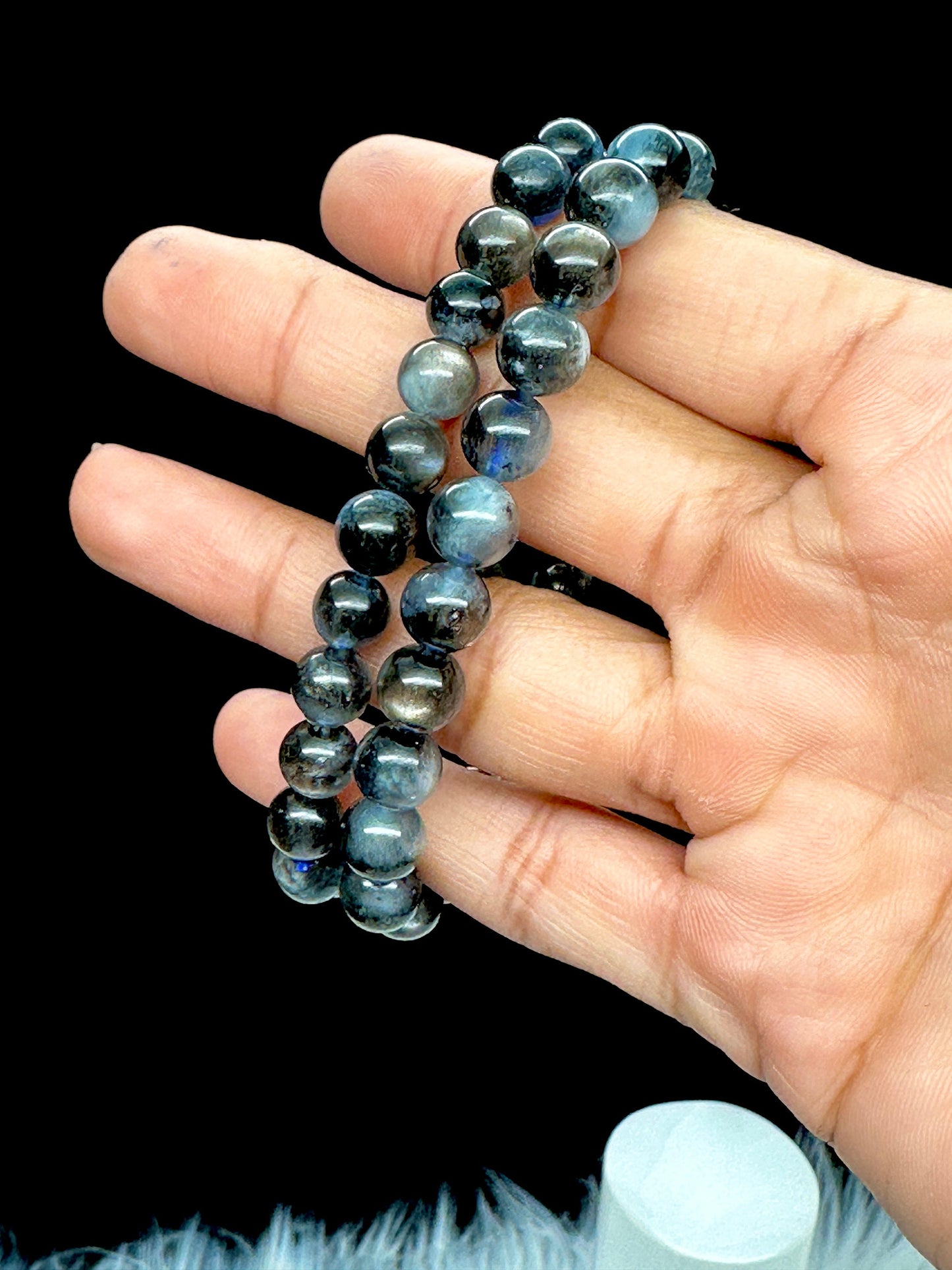 Devil Blue Aquamarine Biotite Inclusions Bracelet Brazil Grade AAA Genuine Natural Round Gemstone Beads - 7mm