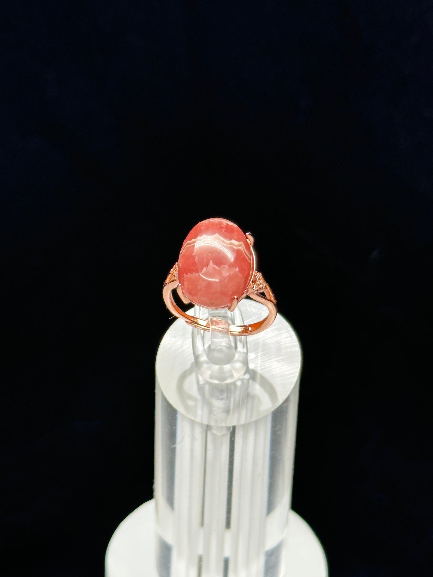 Beautiful Pink Rhodochrosite Ring in Sterling Silver plated with 18K gold