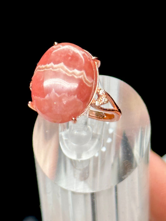 Beautiful Pink Rhodochrosite Ring in Sterling Silver plated with 18K gold