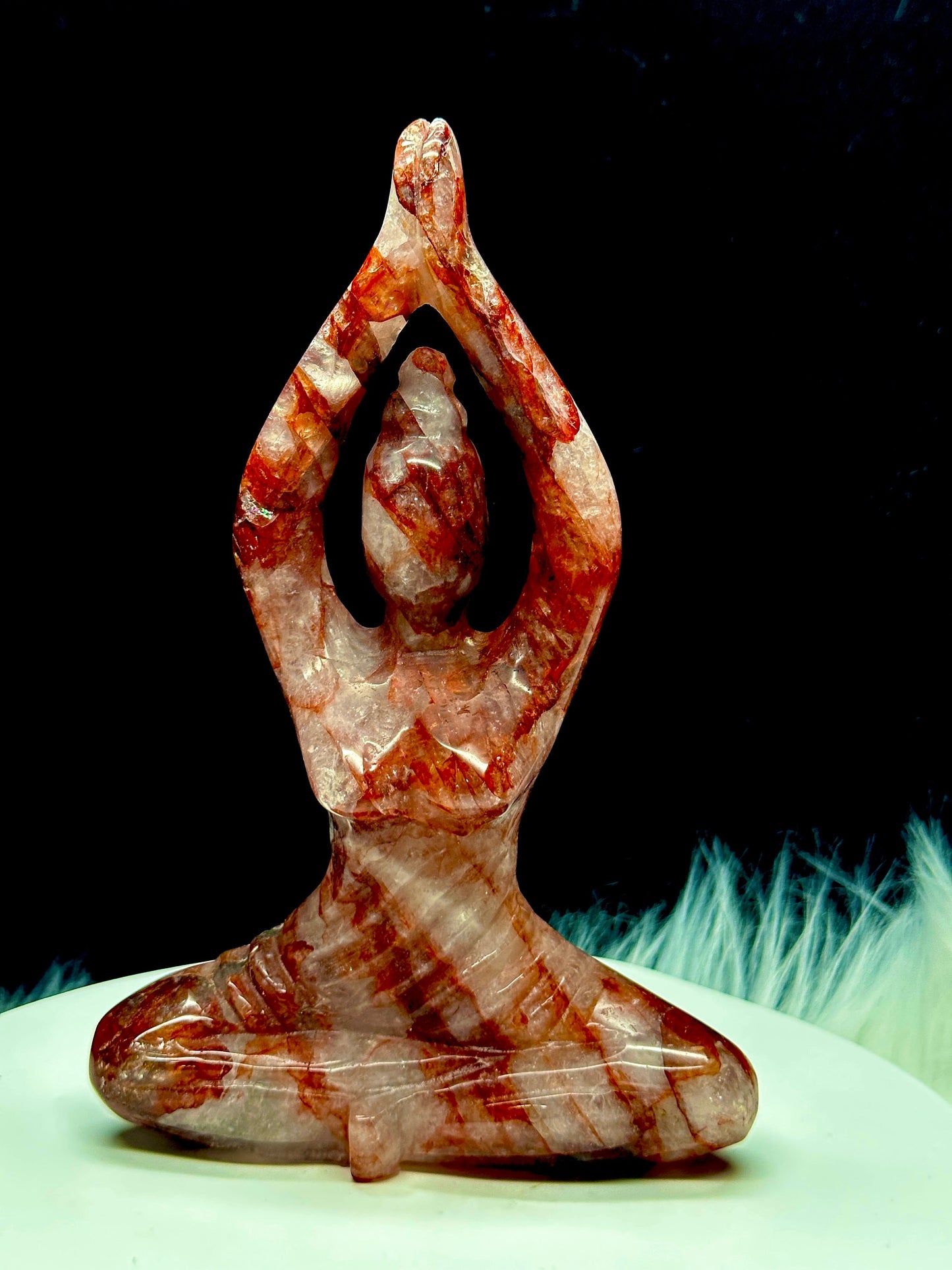 Large Fire Quartz Crystal Yoga Lady, Yoga Lady Figurine