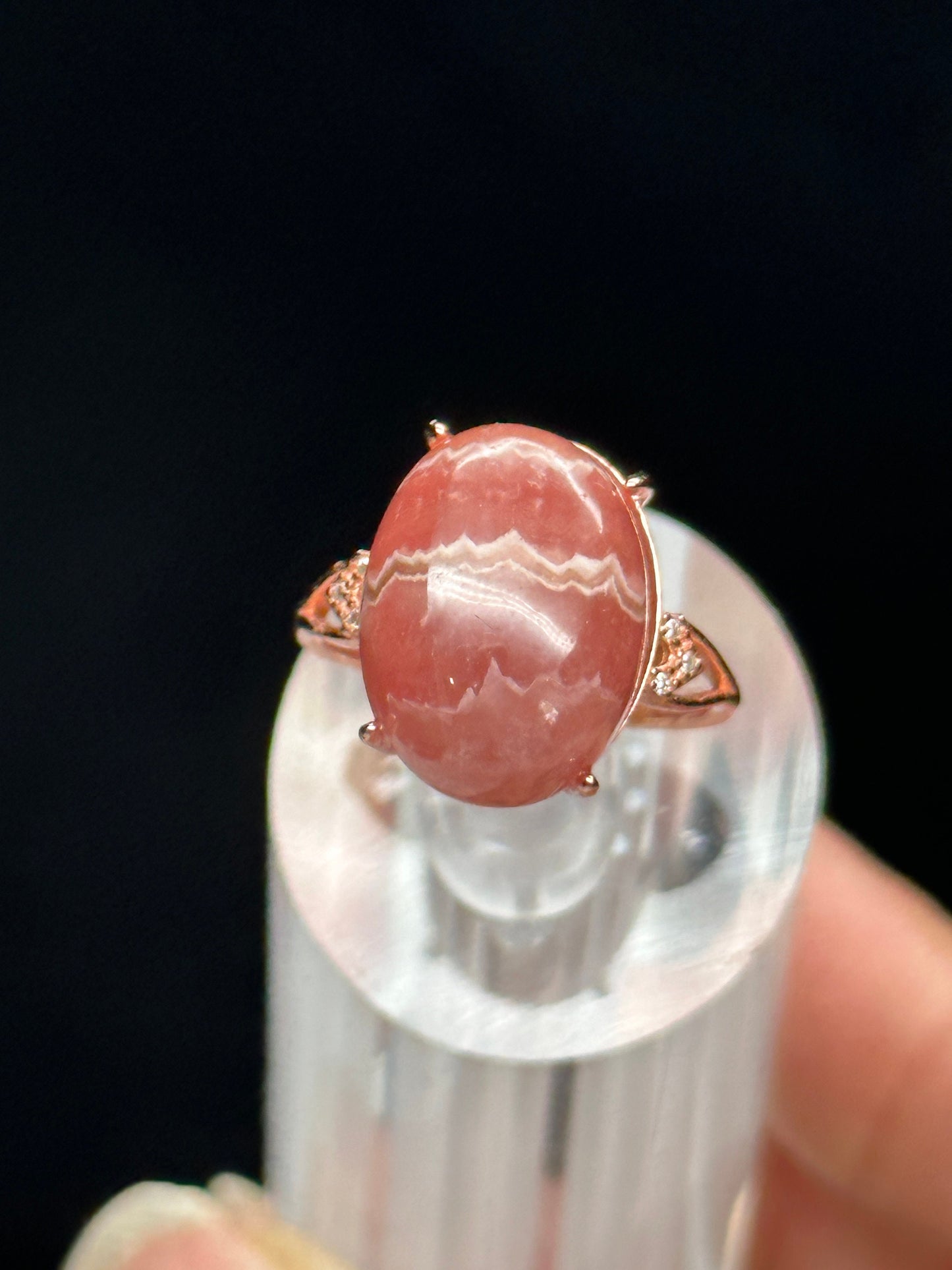 Beautiful Pink Rhodochrosite Ring in Sterling Silver plated with 18K gold