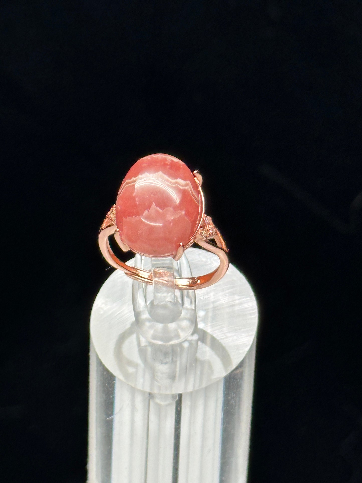 Beautiful Pink Rhodochrosite Ring in Sterling Silver plated with 18K gold