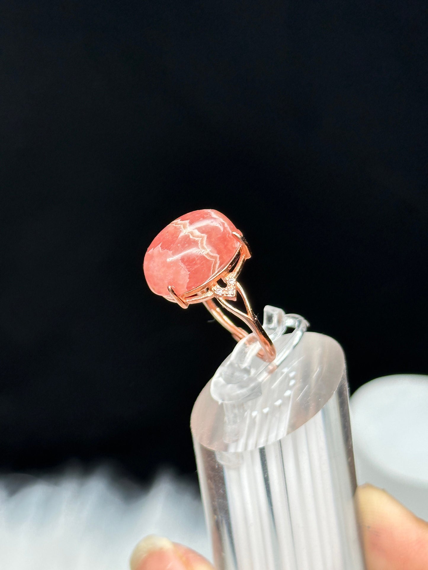 Beautiful Pink Rhodochrosite Ring in Sterling Silver plated with 18K gold