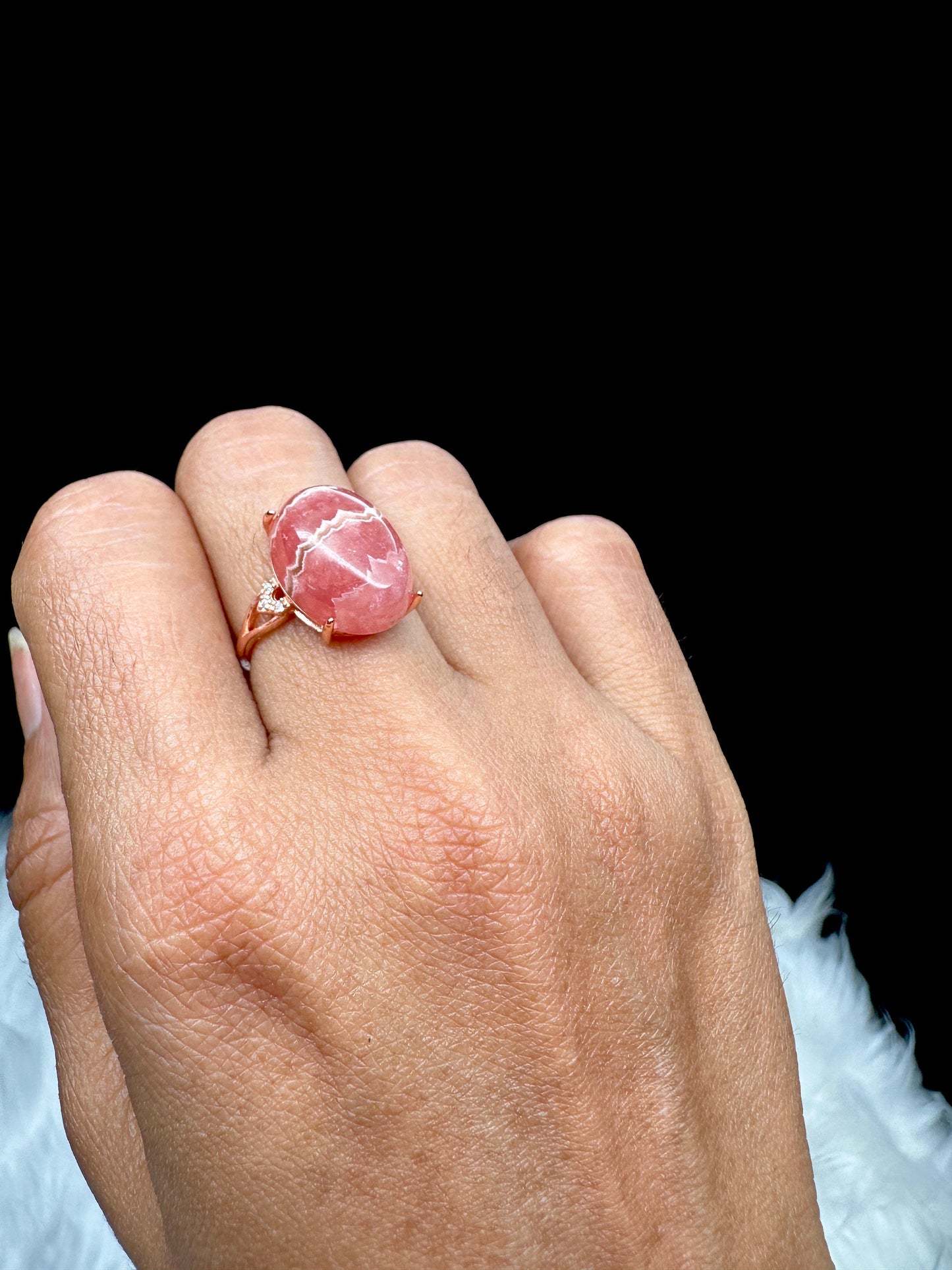 Beautiful Pink Rhodochrosite Ring in Sterling Silver plated with 18K gold