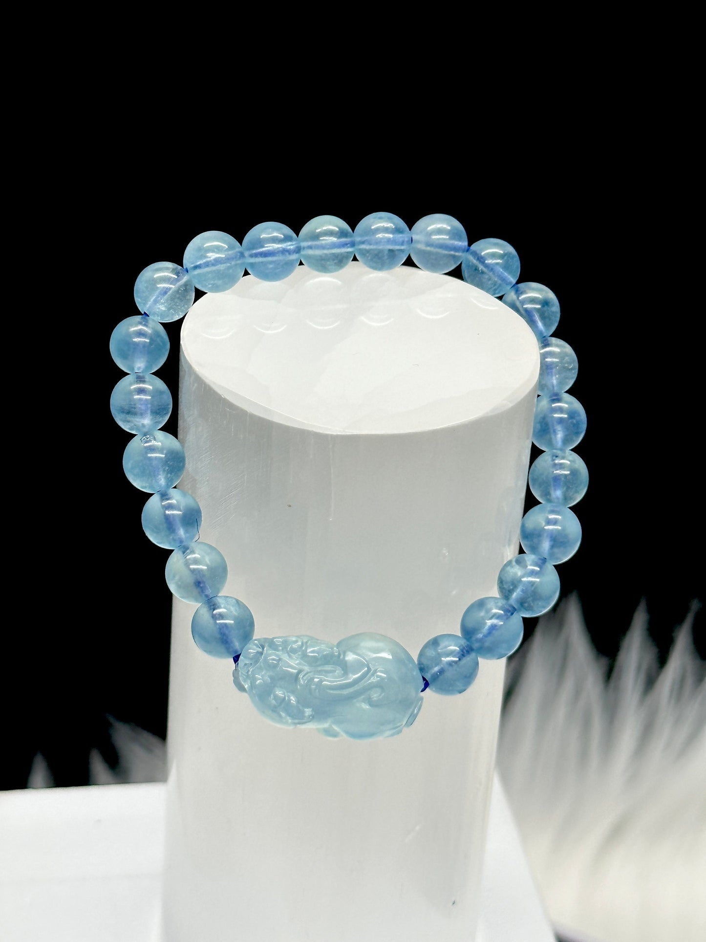 Aquamarine Pixiu Carved Bracelet, Aquamarine Bracelet, lucky pixiu bracelet